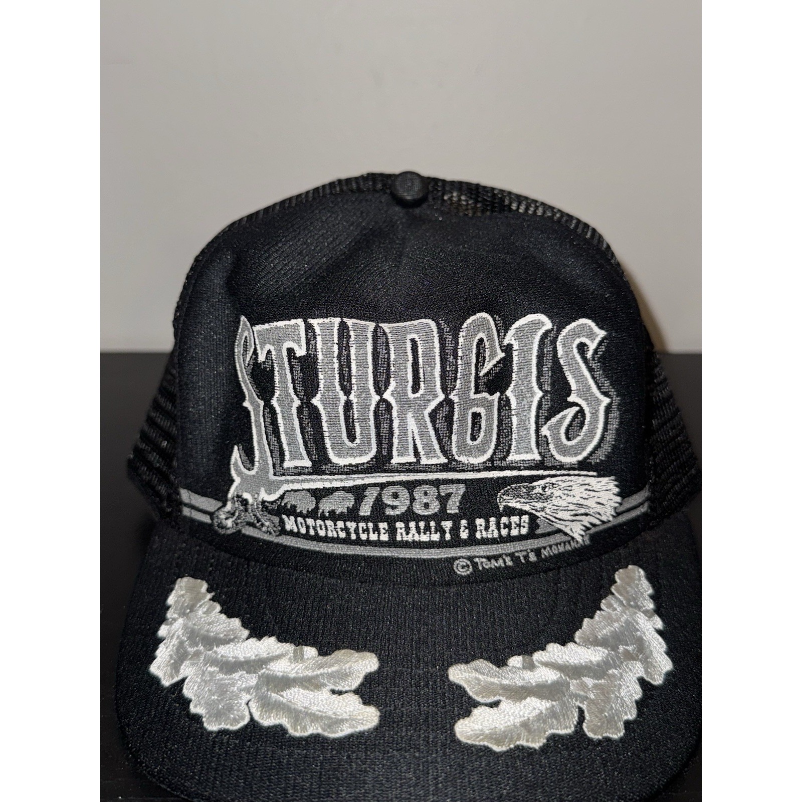 Vintage 1987 Sturgis Motorcycle Rally Trucker Hat Snapback Cap Black Usa Made